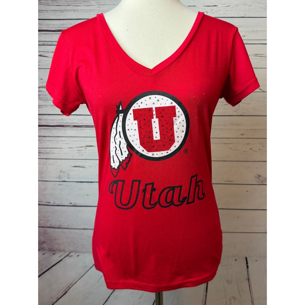 Colosseum Utah Utes T-Shirt Medium Tee Shirt Top Red Rhinestone Graphic Womens